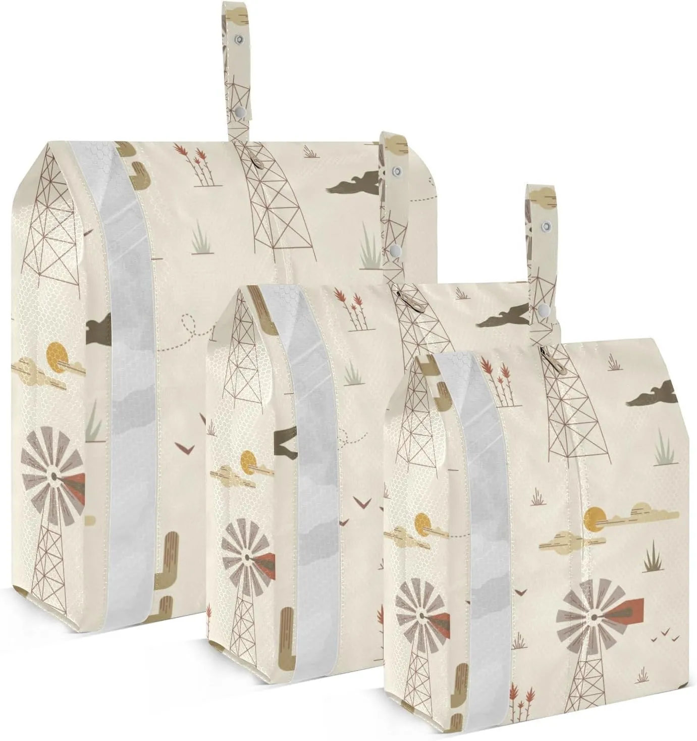 Western Desert Pattern Packing Cubes Set of 3, Lightweight Travel Luggage Organizers Foldable Bags for Easy Packing and Organization