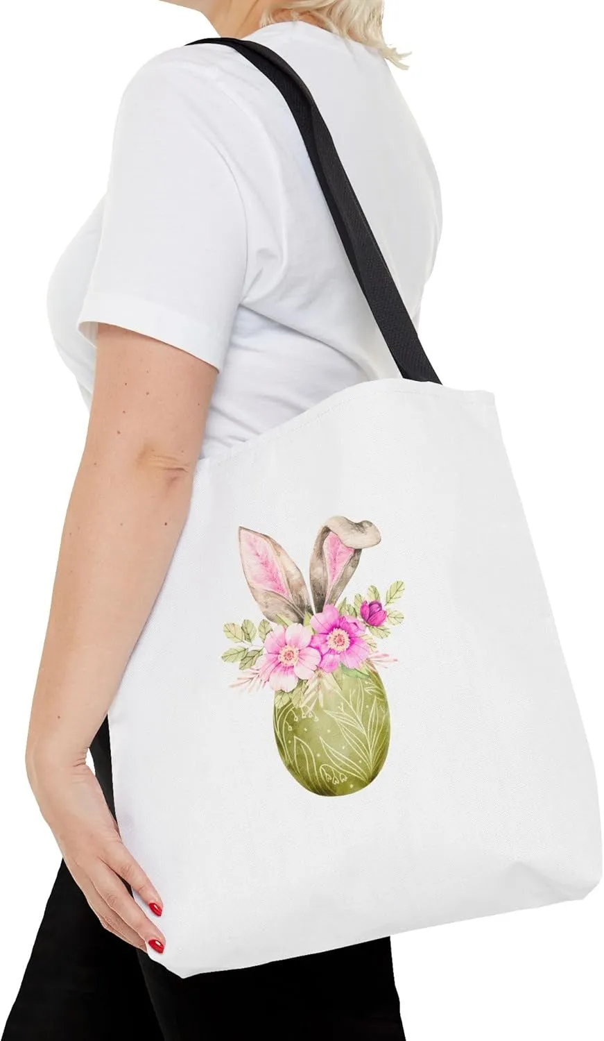 Whimsical Bunny Tote Bag, Floral Print Shopping Bag, Spring Gift, Reusable Eco Tote, Cute Bag for Mom, Travel Bag