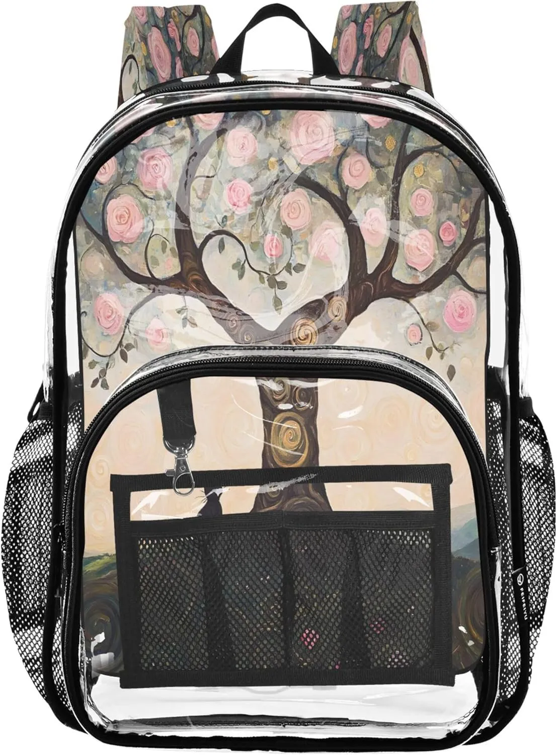 Whimsical Tree Pink Roses Kids Travel Backpack, Clear Plastic Bag, Backpack Bag, Transparent School Bag