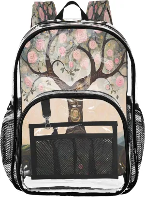 Whimsical Tree Pink Roses Kids Travel Backpack, Clear Plastic Bag, Backpack Bag, Transparent School Bag