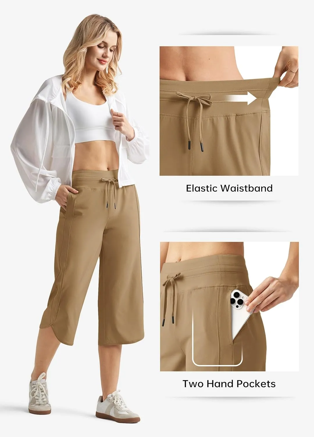 Willit Women's Capri Athletic Hiking Wide Leg Quick Dry Capri Pants Casual Lightweight Summer Cropped Pants