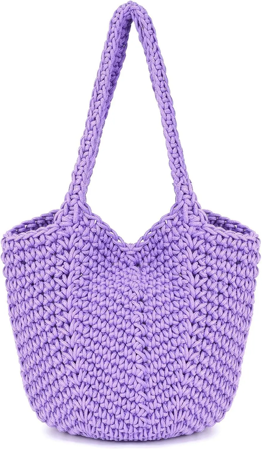 Women Cotton Knitted Tote Bag Mesh Beach Bag Summer Hobo Bag Shoulder Bag Y2k Purse Handbag