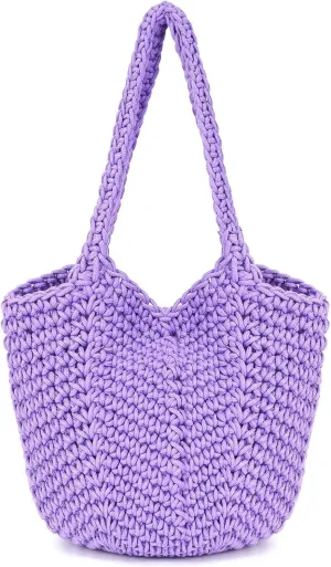 Women Cotton Knitted Tote Bag Mesh Beach Bag Summer Hobo Bag Shoulder Bag Y2k Purse Handbag