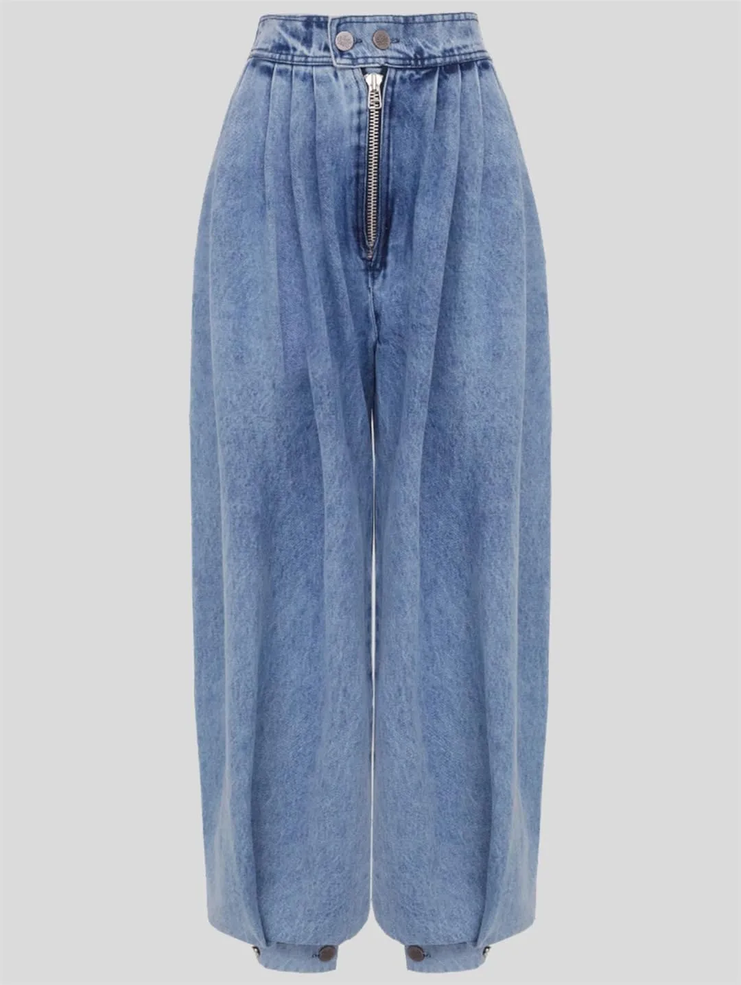 Women High Waist Zipper Denim Loose Harem Trousers Jeans Vintage Balloon Casual Denim Pants