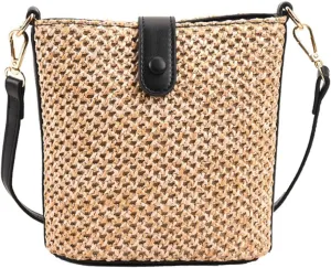 Women Purse Straw Woven Cross Body Bucket Bag Trendy Shoulder Handbag