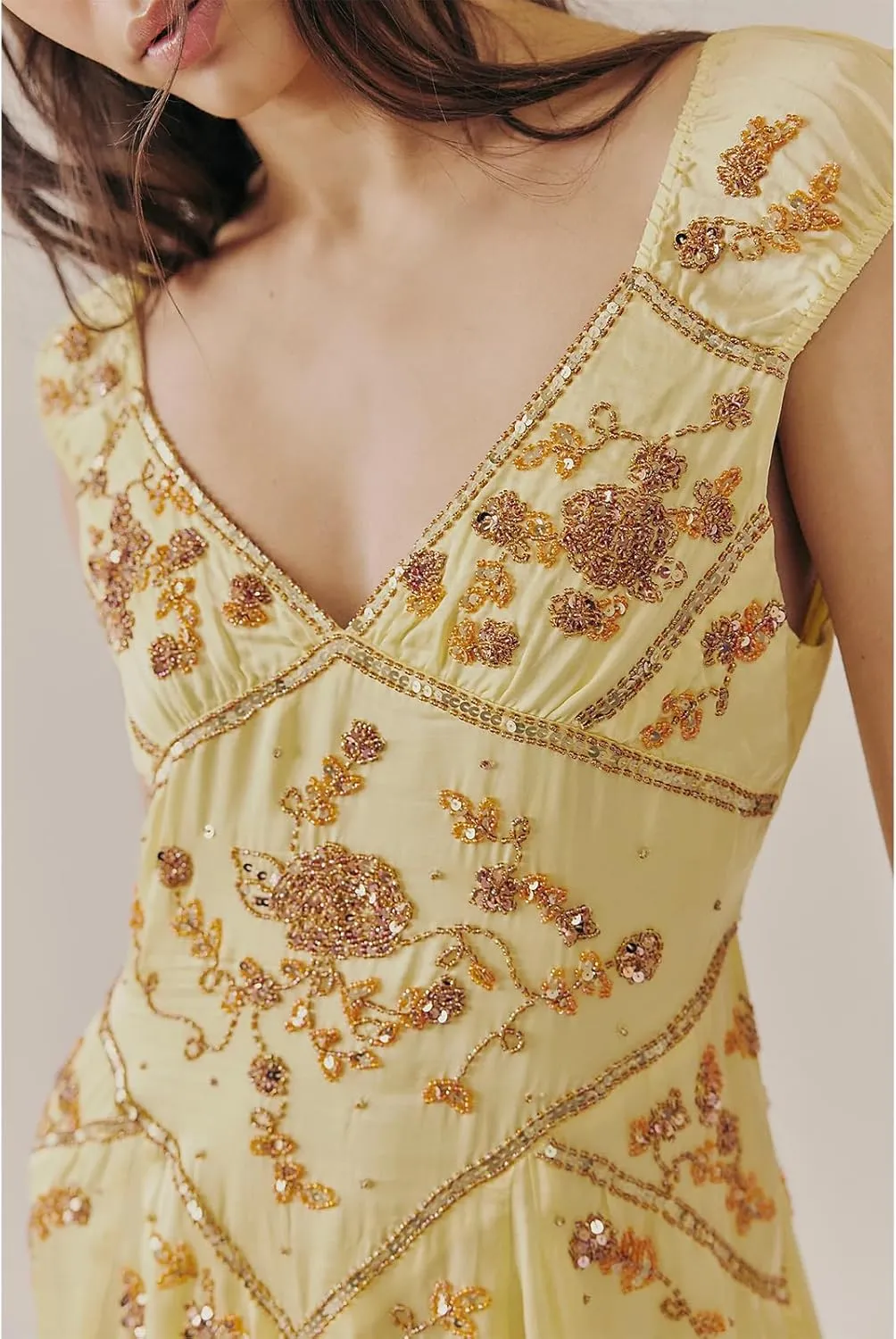 Women Sexy Sparkly Sequin Mini Dress Cap Sleeve V Neck Floral Embroidered Open Back Short Dress Summer Going Out