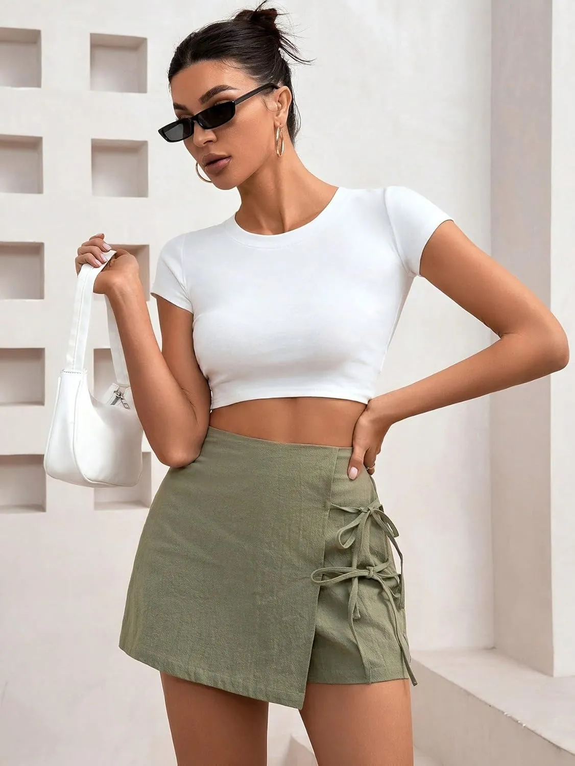 Women Summer Casual 2025 Fashion Trendy Skorts Drawstring Waist Casual Skort