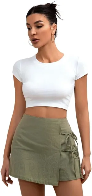 Women Summer Casual 2025 Fashion Trendy Skorts Drawstring Waist Casual Skort