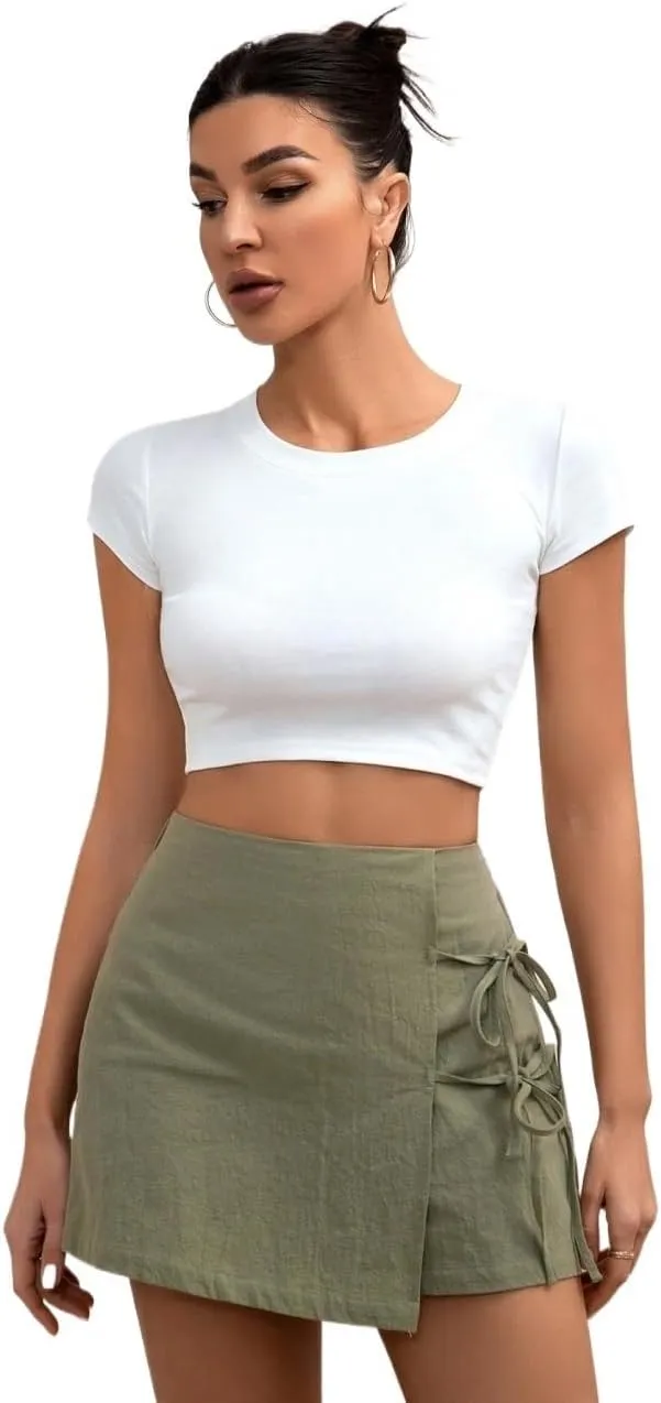 Women Summer Casual 2025 Fashion Trendy Skorts Drawstring Waist Casual Skort
