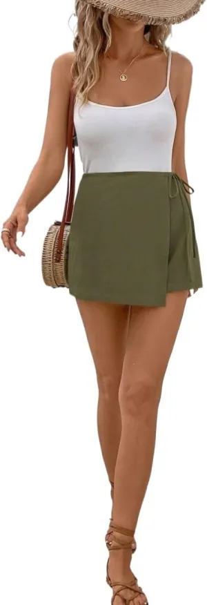 Women Summer Casual 2025 Fashion Trendy Skorts Solid Color Mini Skirt