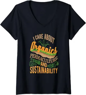 Womens Care About Organics, Permaculture And Sustainability V-Neck T-Shirt