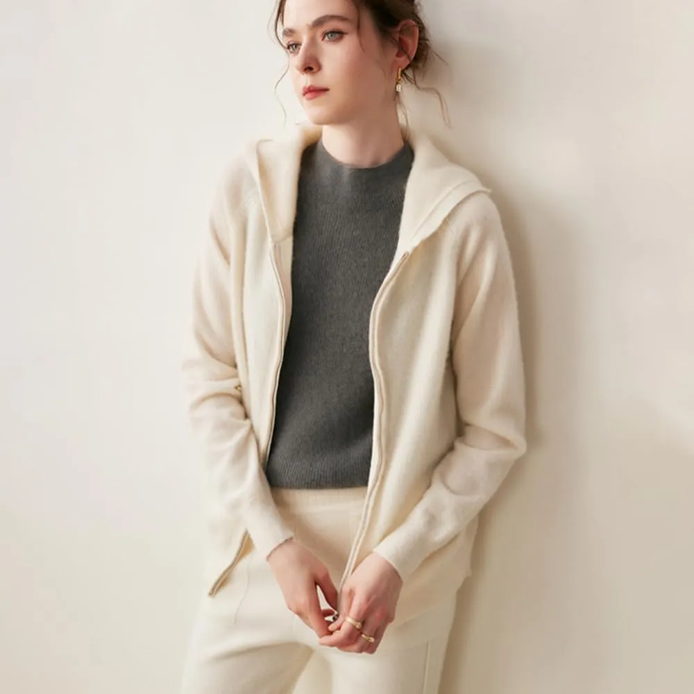 Women's Cashmere Lightweight Long Sleeves Zip-Up Hoodie Sweater