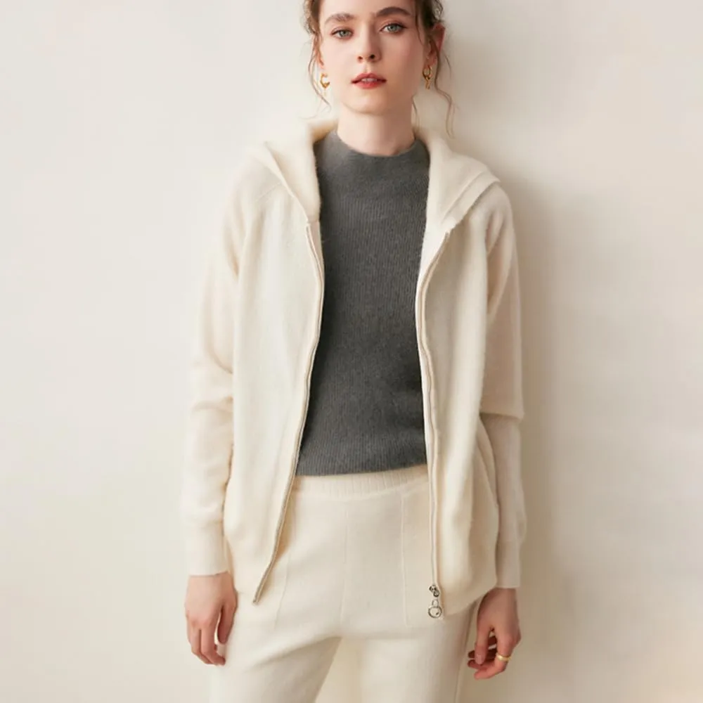 Women's Cashmere Lightweight Long Sleeves Zip-Up Hoodie Sweater