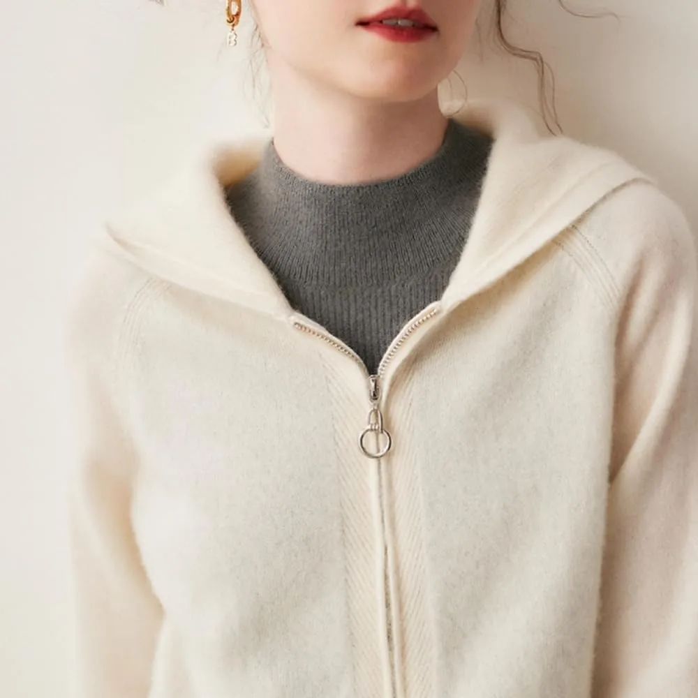 Women's Cashmere Lightweight Long Sleeves Zip-Up Hoodie Sweater