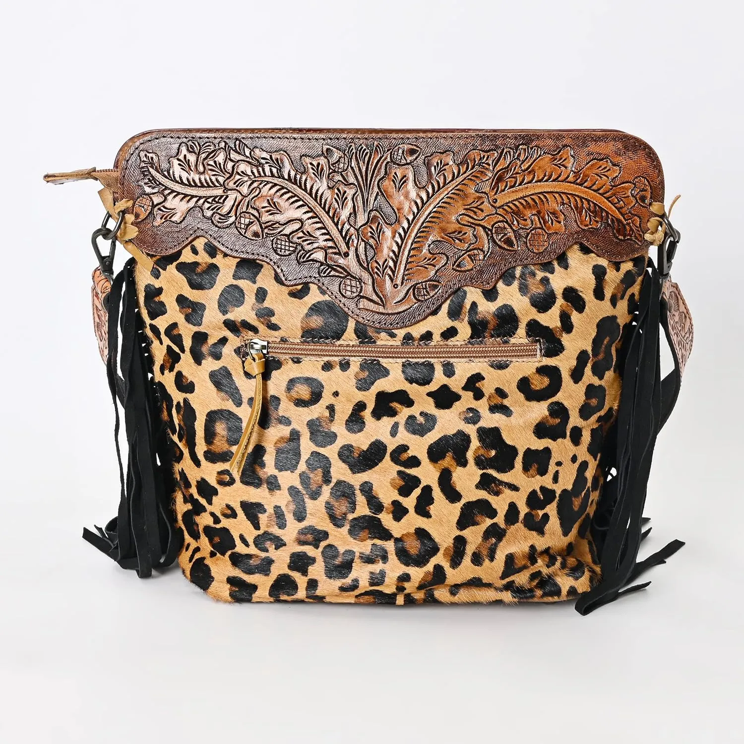 Womens Cowhide Hairon Leather Crossbody Shoulder Bag with Strap Messenger Style Western Fringe Leather Sling Bag