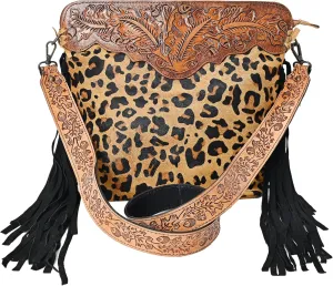 Womens Cowhide Hairon Leather Crossbody Shoulder Bag with Strap Messenger Style Western Fringe Leather Sling Bag