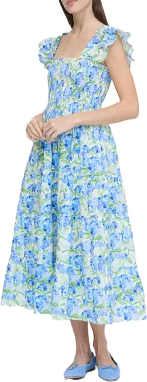 Women's Floral Midi Dress Ruffle Sleeveless Square Neck A Line Smocked Flowy Tiered Long Dress
