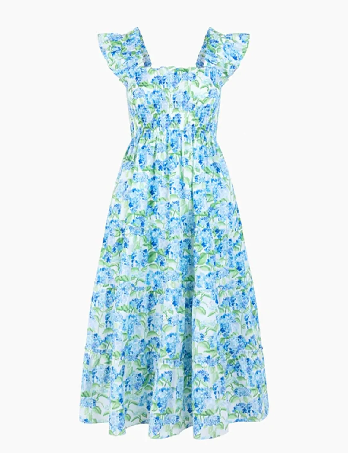 Women's Floral Midi Dress Ruffle Sleeveless Square Neck A Line Smocked Flowy Tiered Long Dress
