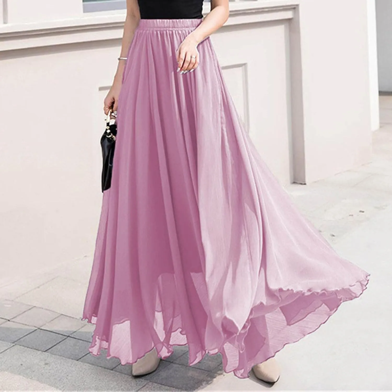 Womens Hawaiian High Cut Tropical Tiered Plain Maxi Long Loose Fit Skorts for Women Chiffon Beach Skort 2025 Y2K