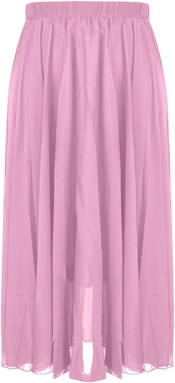 Womens Hawaiian High Cut Tropical Tiered Plain Maxi Long Loose Fit Skorts for Women Chiffon Beach Skort 2025 Y2K