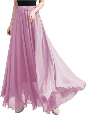Womens Hawaiian High Cut Tropical Tiered Plain Maxi Long Loose Fit Skorts for Women Chiffon Beach Skort 2025 Y2K