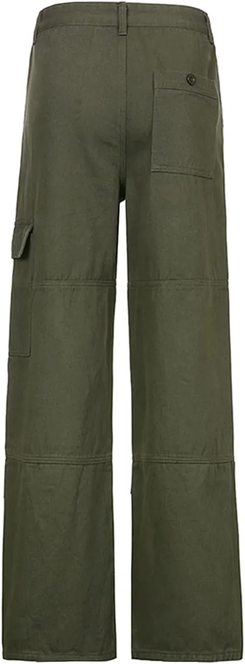 Women's High Waisted Relaxed Fit Cargo Jeans Straight Wide Leg Y2K Baggy Denim Pants with Pockets