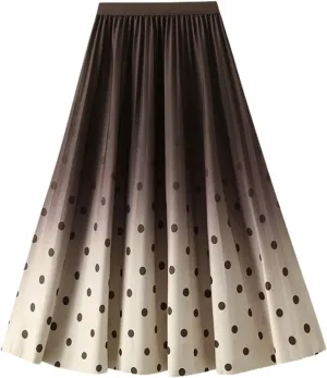 Women's High Waisted Slim Gradient Pleated A Line Skirt Fashion Polka Dot Print Midi Skirt Womens Skirt Medium
