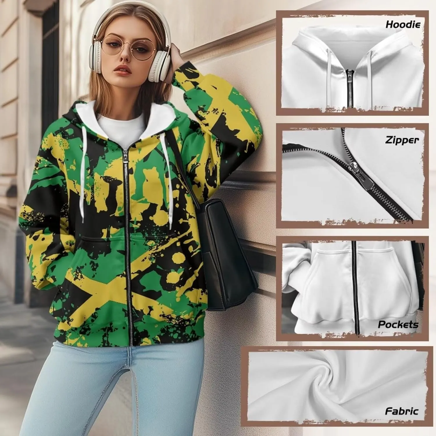 Womens Oversized Hoodie with Zipper and Pocket Hooded Graphic Sweatshirt Women Pullover Sweater Women Size XS-4XL