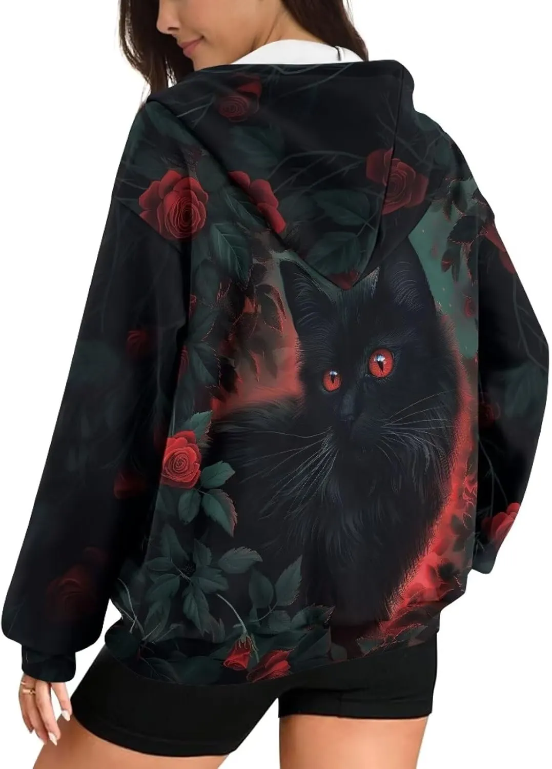 Womens Oversized Hoodie with Zipper and Pocket Hooded Graphic Sweatshirt Women Pullover Sweater Women Size XS-4XL