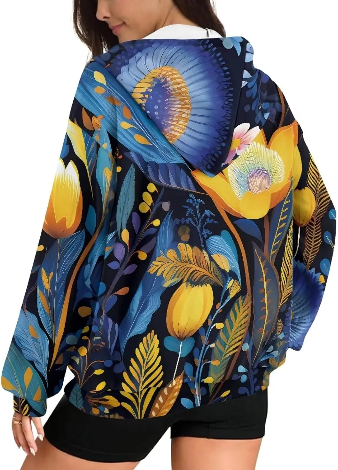Womens Oversized Hoodie with Zipper and Pocket Hooded Graphic Sweatshirt Women Pullover Sweater Women Size XS-4XL
