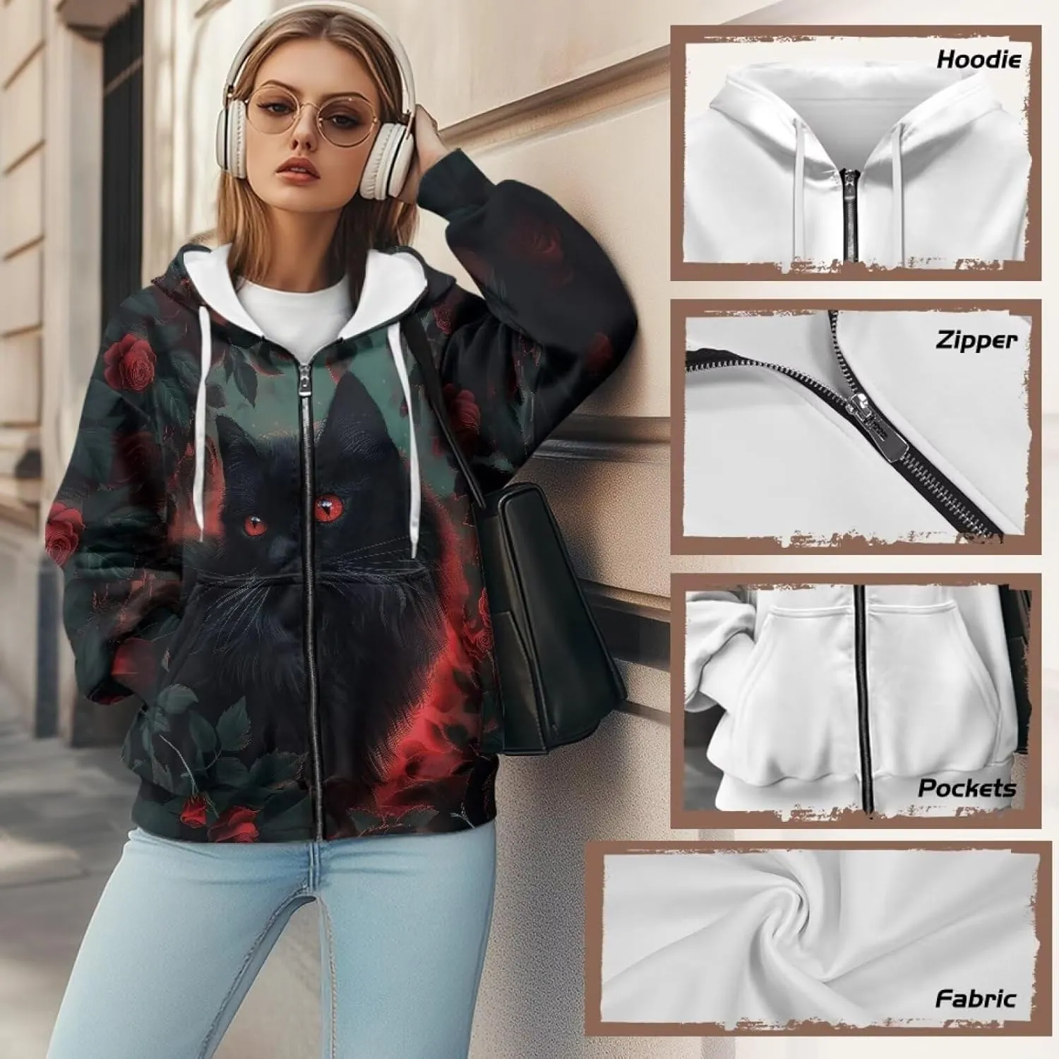 Womens Oversized Hoodie with Zipper and Pocket Hooded Graphic Sweatshirt Women Pullover Sweater Women Size XS-4XL