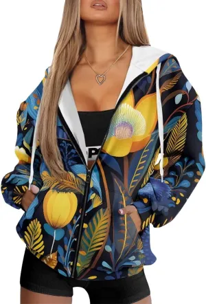 Womens Oversized Hoodie with Zipper and Pocket Hooded Graphic Sweatshirt Women Pullover Sweater Women Size XS-4XL