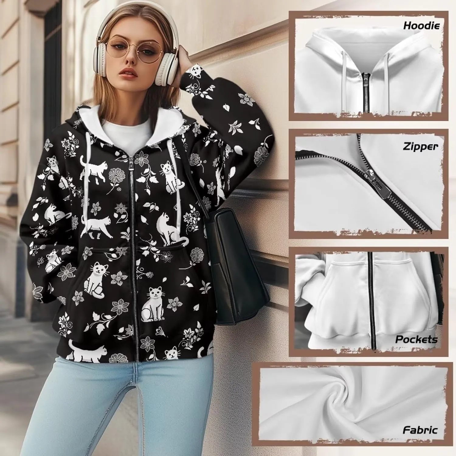 Womens Oversized Hoodie with Zipper Pockets Hooded Gradient Sweatshirt Women Zip Up Sweater Women Size XS-4XL