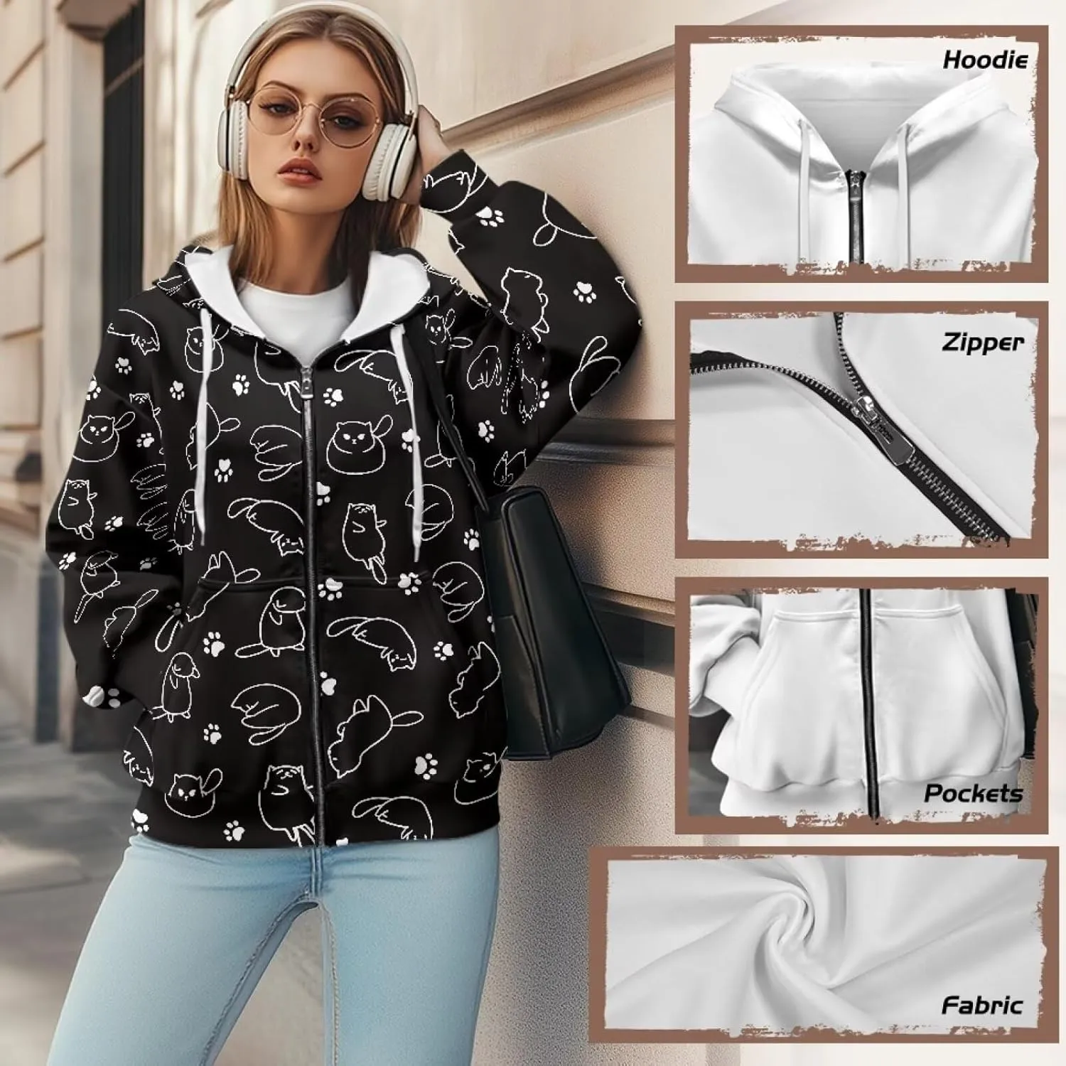 Womens Oversized Hoodie with Zipper Pockets Hooded Gradient Sweatshirt Women Zip Up Sweater Women Size XS-4XL