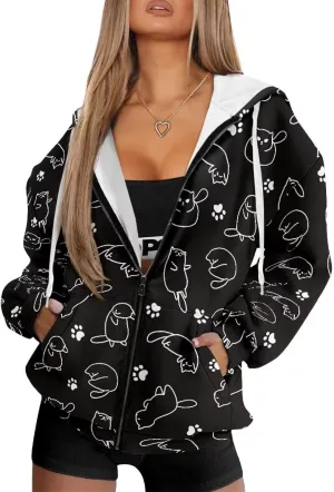 Womens Oversized Hoodie with Zipper Pockets Hooded Gradient Sweatshirt Women Zip Up Sweater Women Size XS-4XL