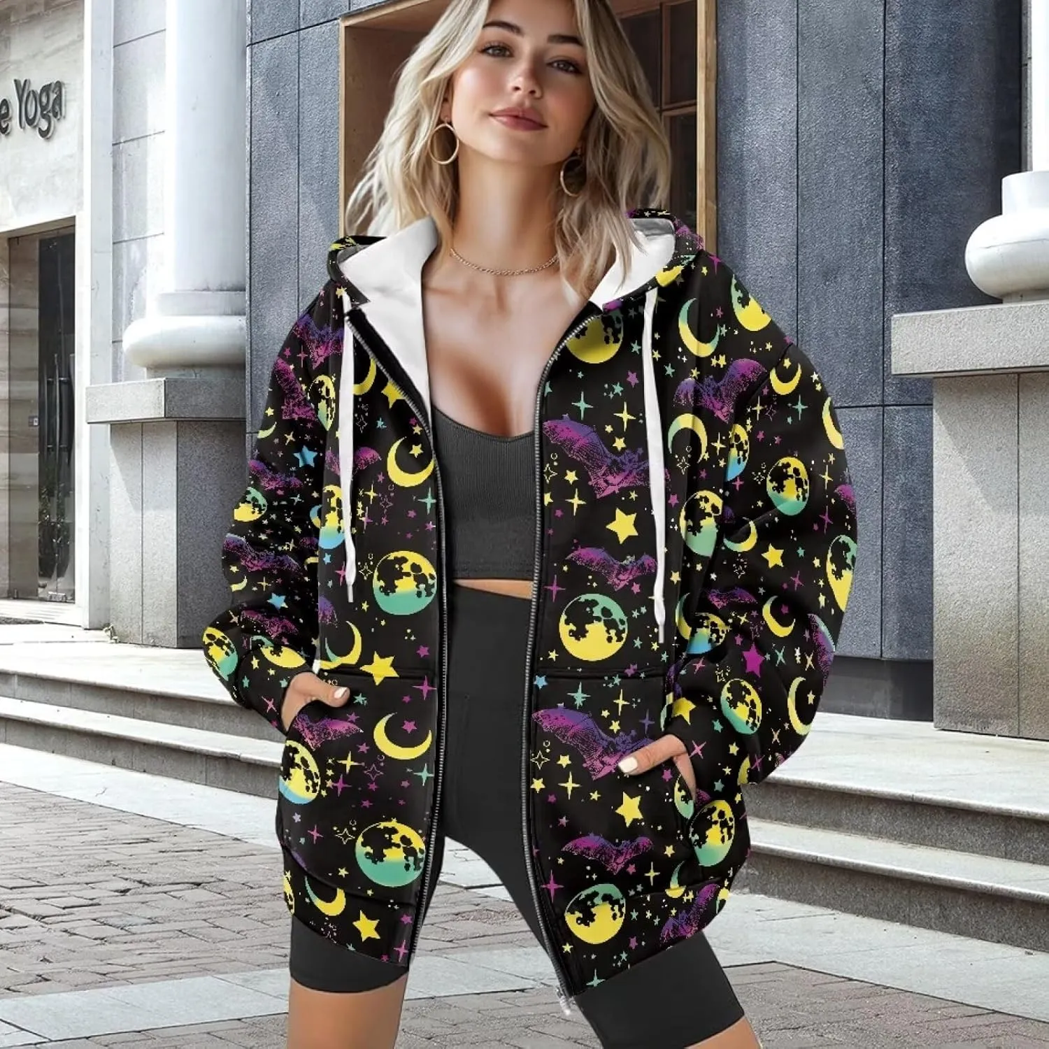 Womens Oversized Hoodie with Zipper Pockets Hooded Gradient Sweatshirt Women Zip Up Sweater Women Size XS-4XL