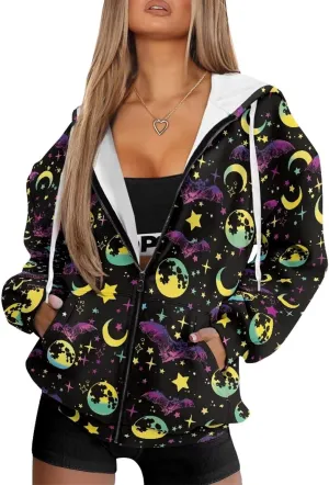 Womens Oversized Hoodie with Zipper Pockets Hooded Gradient Sweatshirt Women Zip Up Sweater Women Size XS-4XL