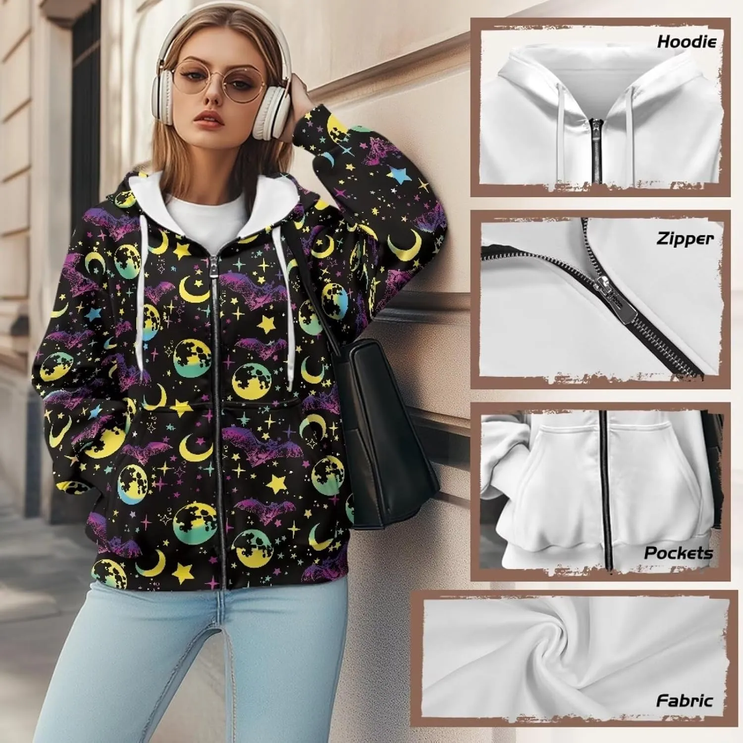 Womens Oversized Hoodie with Zipper Pockets Hooded Gradient Sweatshirt Women Zip Up Sweater Women Size XS-4XL