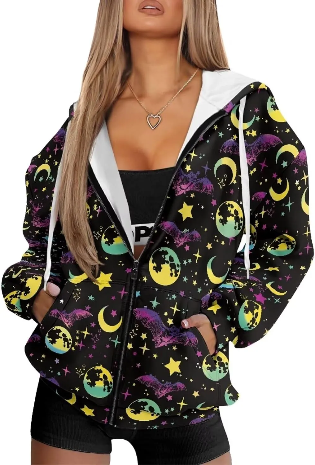 Womens Oversized Hoodie with Zipper Pockets Hooded Gradient Sweatshirt Women Zip Up Sweater Women Size XS-4XL