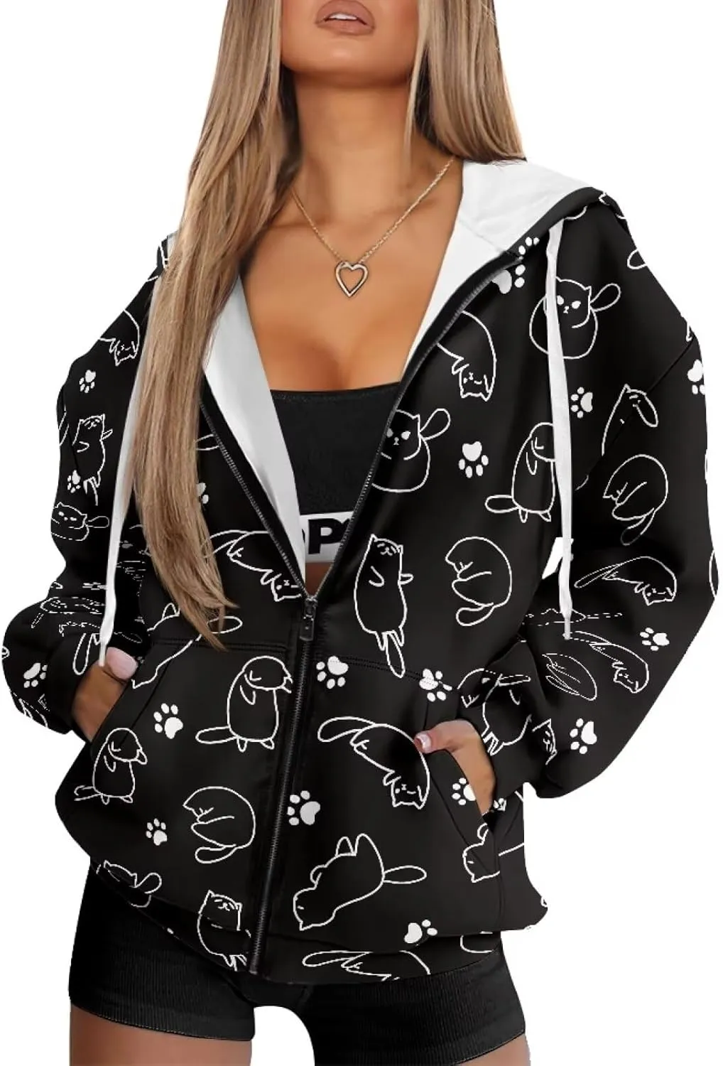 Womens Oversized Hoodie with Zipper Pockets Hooded Gradient Sweatshirt Women Zip Up Sweater Women Size XS-4XL