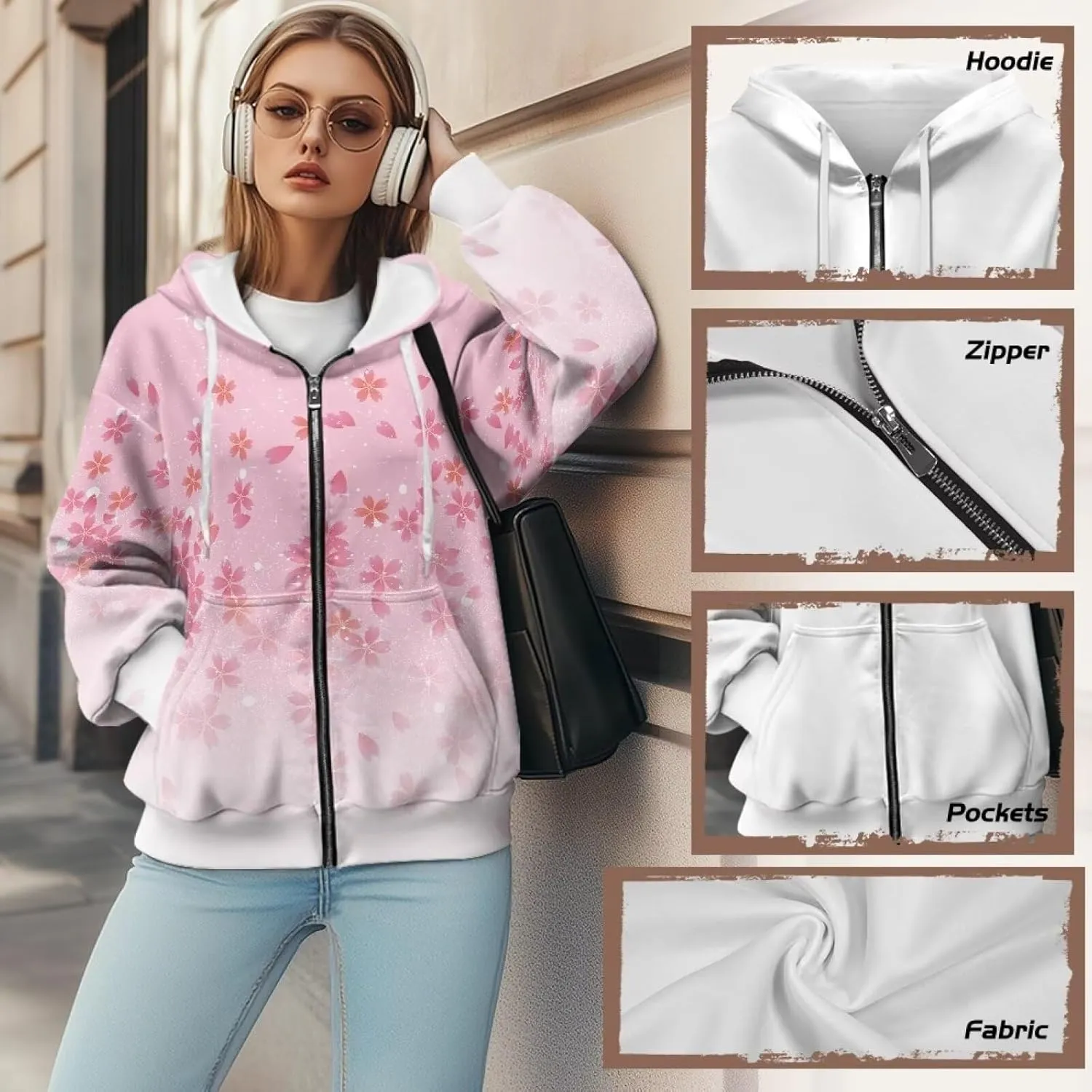 Womens Oversized Hoodie with Zipper Pockets Hooded Gradient Sweatshirt Women Zip Up Sweater Women Size XS-4XL