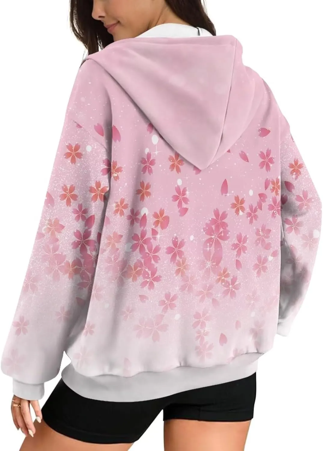 Womens Oversized Hoodie with Zipper Pockets Hooded Gradient Sweatshirt Women Zip Up Sweater Women Size XS-4XL