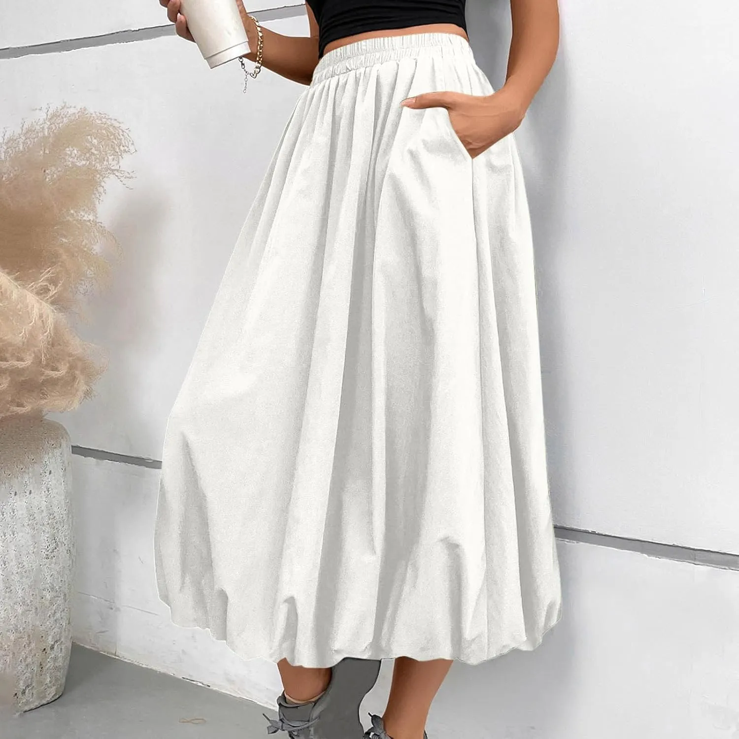 Womens Skirt for Women Maxi Long Loose Fit High Cut Basic Skirt 2025 Y2K