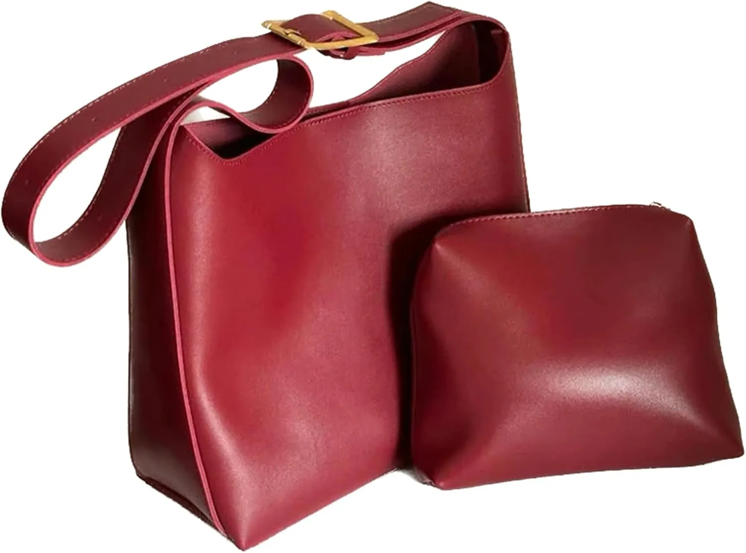 Women's Solid Color Tote Bag Two-Piece Set, Fashionable Bucket Large Capacity Casual Two-Piece Shoulder Messenger Bag