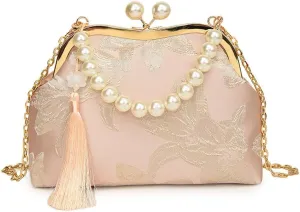 Women's Tassel Flower Pearl Portable Shell Bag Chain Shoulder Mouth Gold Bag