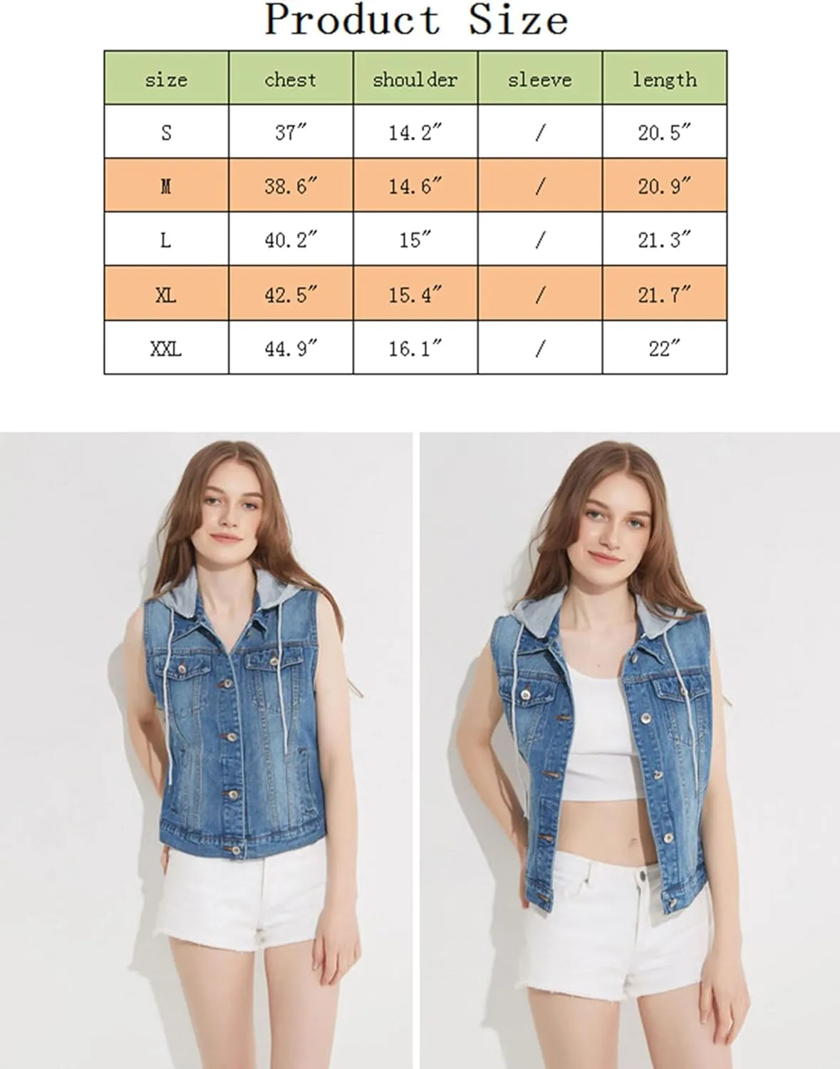 Women's Vintage Casual Slim Sleeveless Denim Jean Cropped Vest Jacket Waistcoat With Detachable Hood