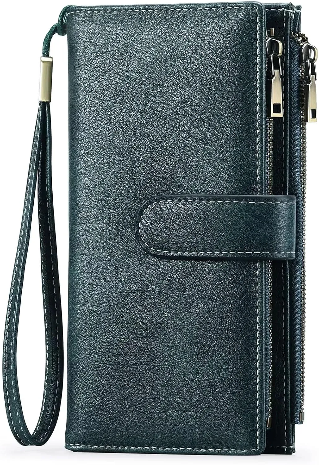 Women's Wallet and Card Holder RFID Blocking Tri-Fold Wristlet Wallet Vegan Leather Multi Card Case with ID Windows, Green