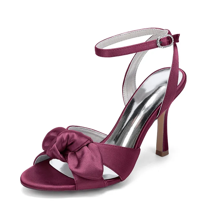 Women's Wedding Shoes Stiletto Heel Peep Toe Ankle Buckle Bridal Shoes with Bowknot