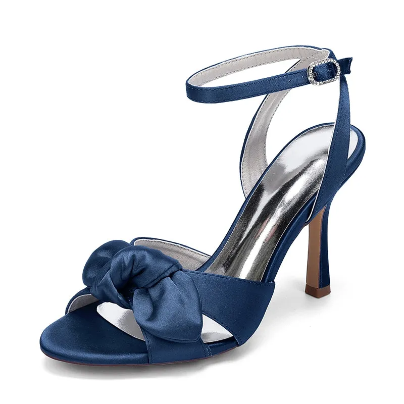 Women's Wedding Shoes Stiletto Heel Peep Toe Ankle Buckle Bridal Shoes with Bowknot
