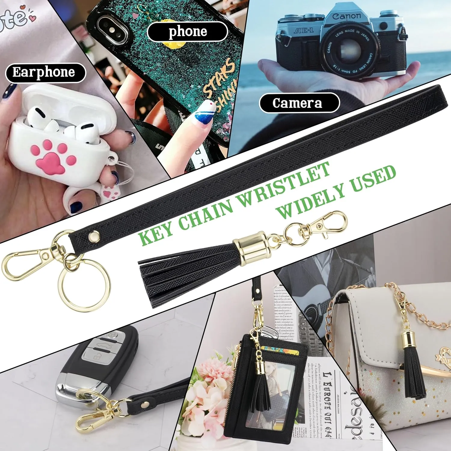 Wristlet Keychain Wallet For Women Small Wallet RFID Blocking Slim Leather Credit Card Holder With Zipper Pocket (Multifunction, Black)